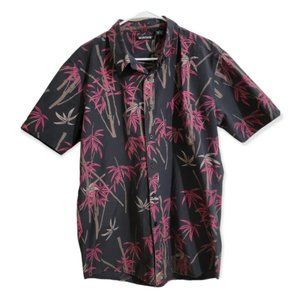 Montage Mens Black Button Down Bamboo Hawaiian Casual Shirt Size XL